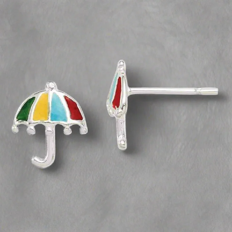 Women’s sterling silver hoop earrings-SS Multi Color Enamel Umbrella Stud Earrings