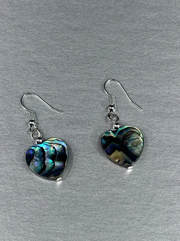 Women’s blue sapphire earrings-Cedar House Heart Abalone Earrings