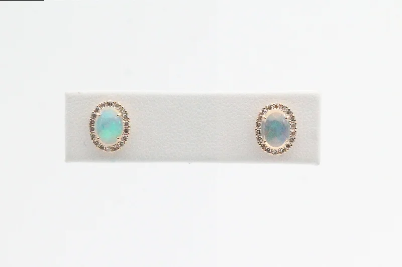 Women’s trendy earrings-Yellow Gold Oval Opal Halo Earrings