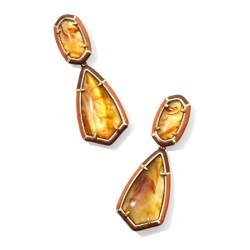 Women’s elegant earrings-Kendra Scott | Camry Gold Enamel Frame Statement Earrings in Marbled Amber Illusion