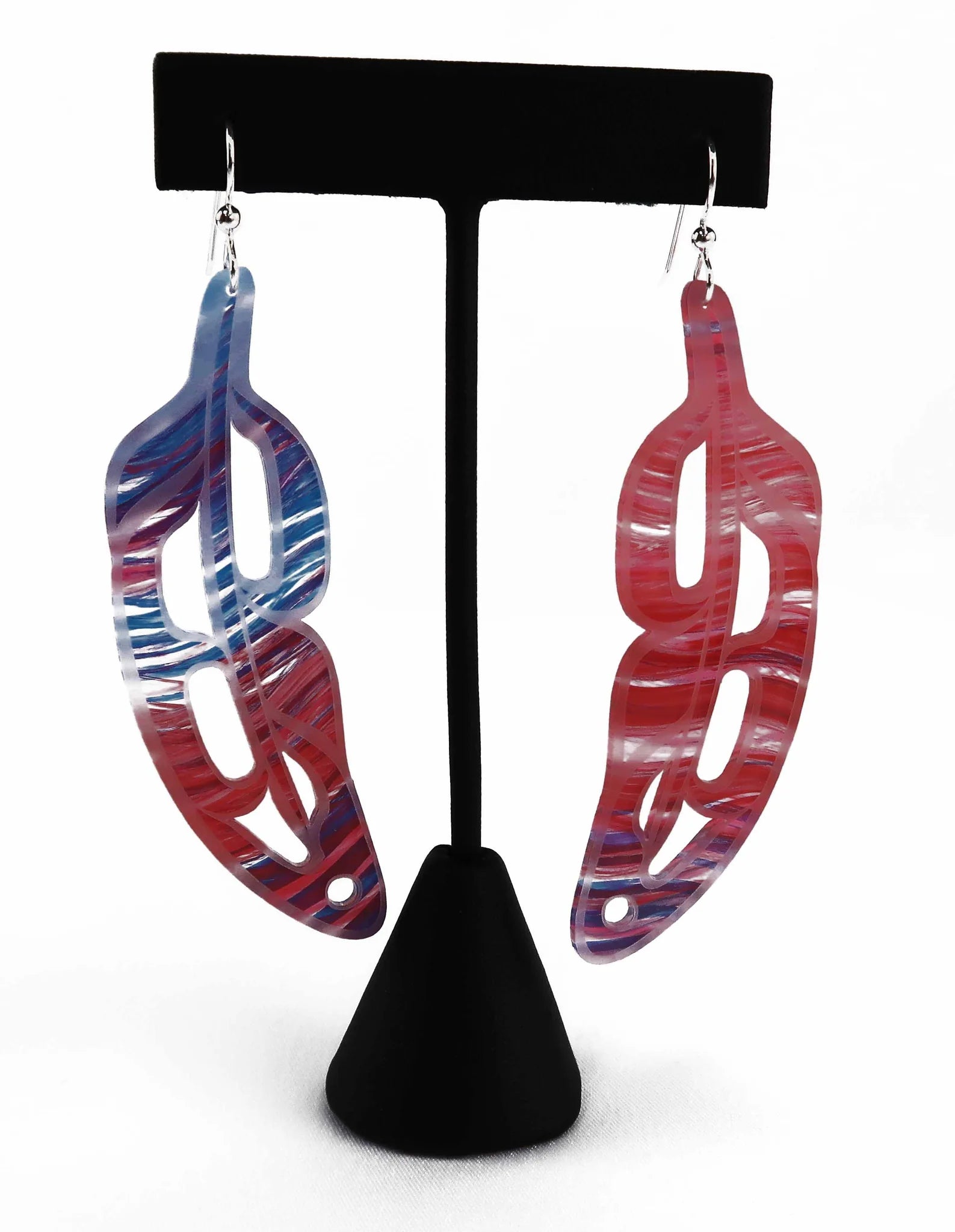 Women’s teardrop earrings-ER - Trickster; Feather Earrings (Hand Painted Art 1)