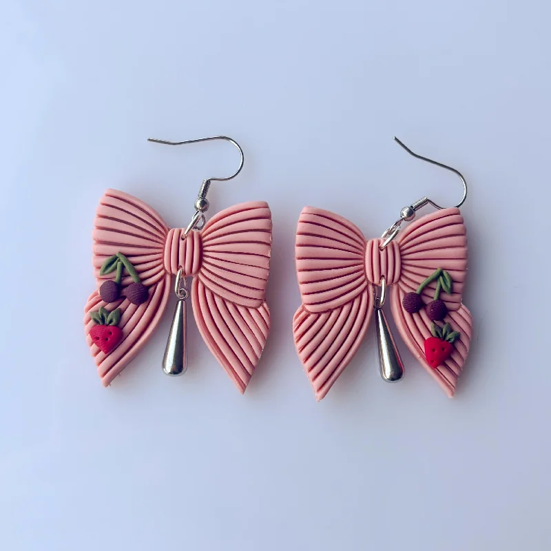 Women’s crystal drop earrings-BERRY BOW EARRINGS