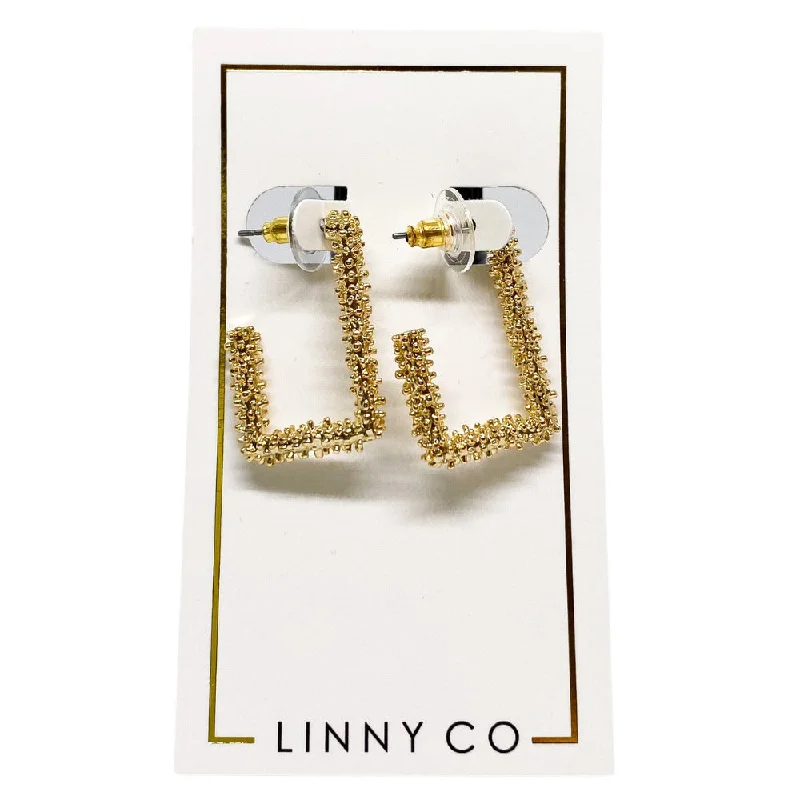 Women’s long dangling earrings-Linny Co | Joy Gold Tone Rectangular Hoop Earrings