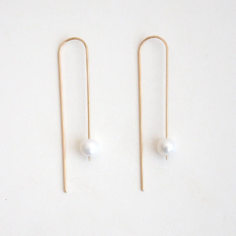 Women’s adjustable earrings-Long Arc Threader Earrings with Large Pearl