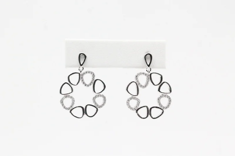 Women’s two-tone earrings-Sterling Silver Multi Circle Earrings with Cubic Zirconia