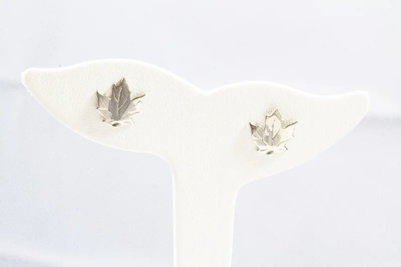 Women’s unique diamond earrings-Maple Leaf Post Earrings