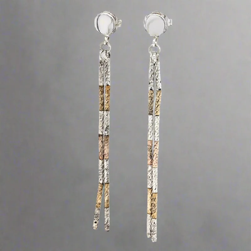 Women’s diamond cluster earrings-SS “Lucy” Dia Cut Tube Dangle Earrings