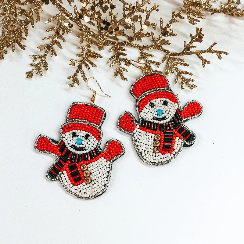 Women’s crystal drop earrings-Beaded Snowman Earrings