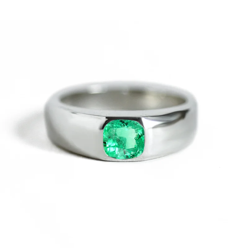 Women’s engraved wedding rings-Cushion Emerald Signet Ring