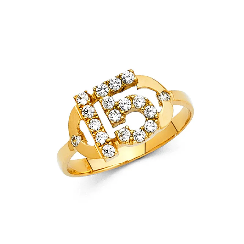 Women’s birthstone rings-14K 15 YRS CZ RINGS