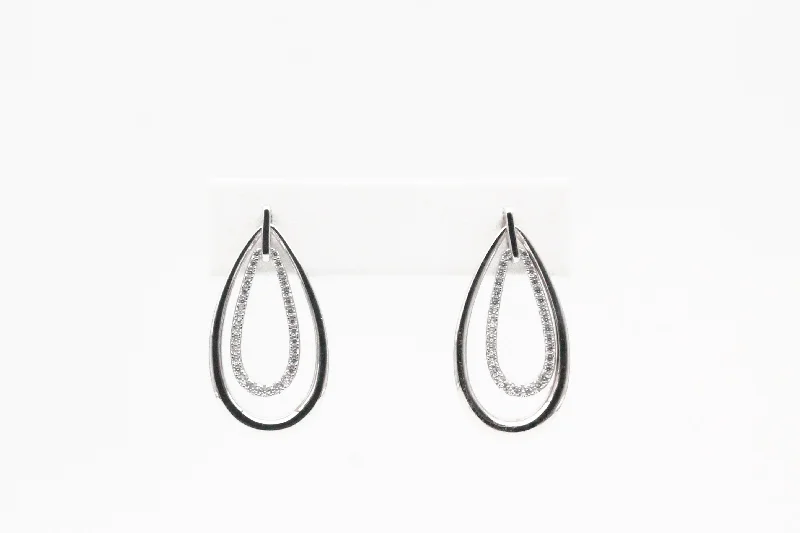 Women’s silver hoop earrings-Sterling Silver Teardrop Earrings with Cubic Zirconia