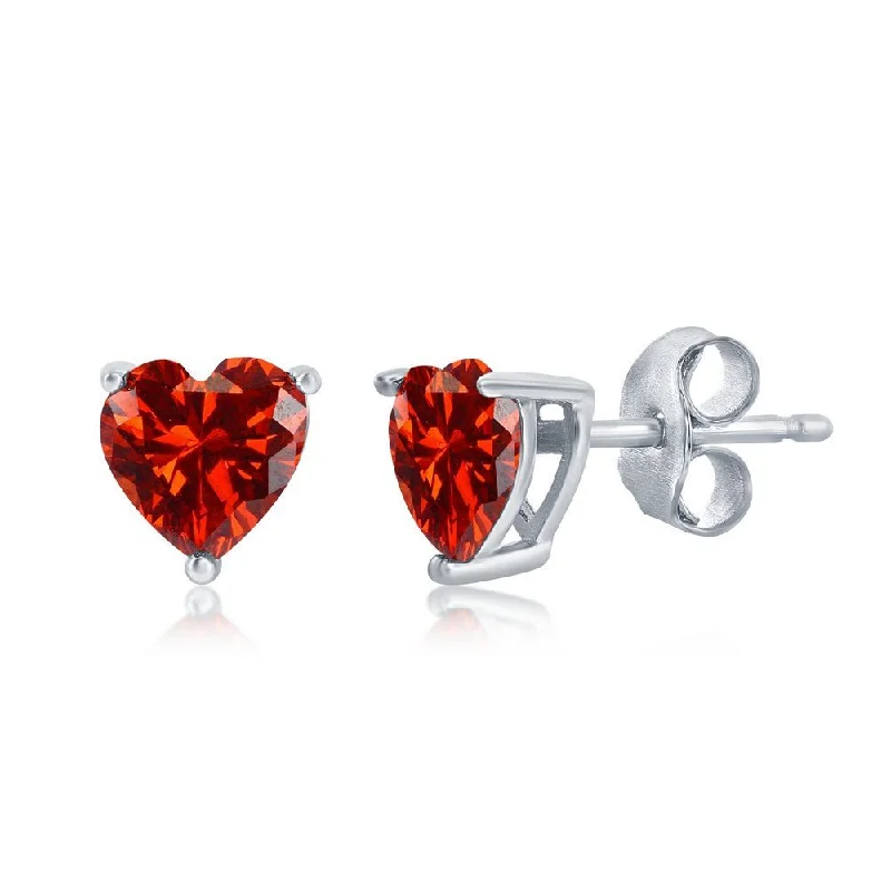 Women’s textured earrings-SS Red CZ Heart Stud Earrings