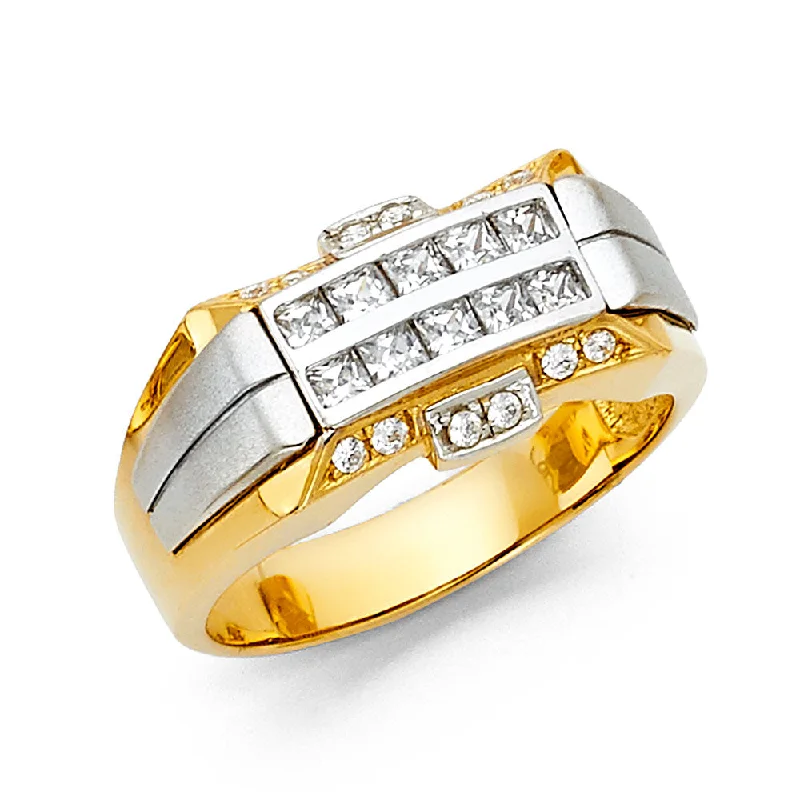 Women’s engraved wedding rings-14KY CZ MENS RING