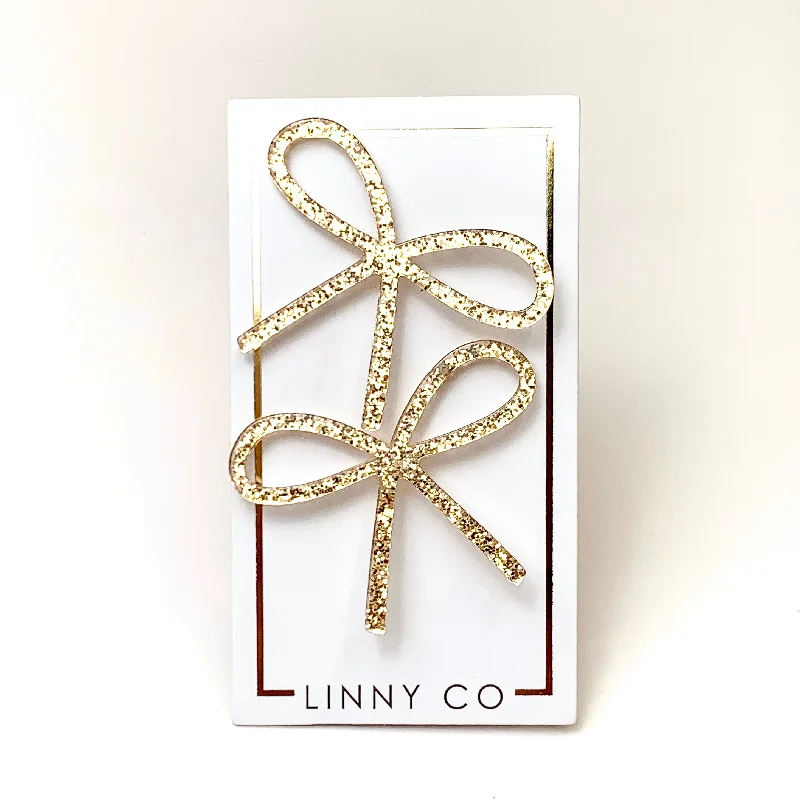 Women’s diamond earrings-Linny Co | Lola Bow Earrings in Gold Glitter