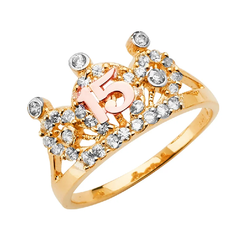 Women’s anniversary rings-14K  15 Years CZ Crown Ring