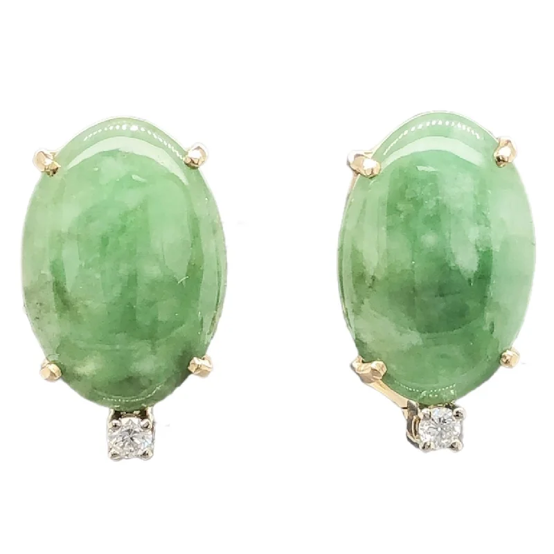 Women’s hoop earrings-14K Y Gold 10.16cttw Jadeite & 0.08cttw Diamond Earrings