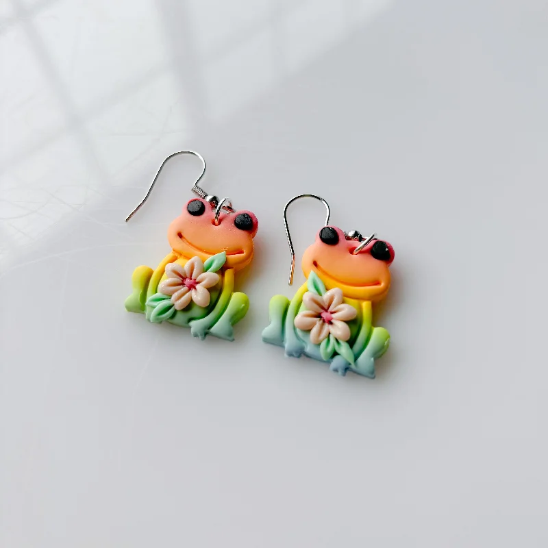 Women’s tassel earrings-PASTEL RAINBOW FROG EARRINGS