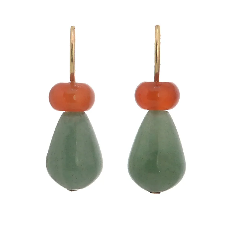 Women’s half hoop earrings-Pom Pom Pear Hooplet Earrings Carnelian Aventurine