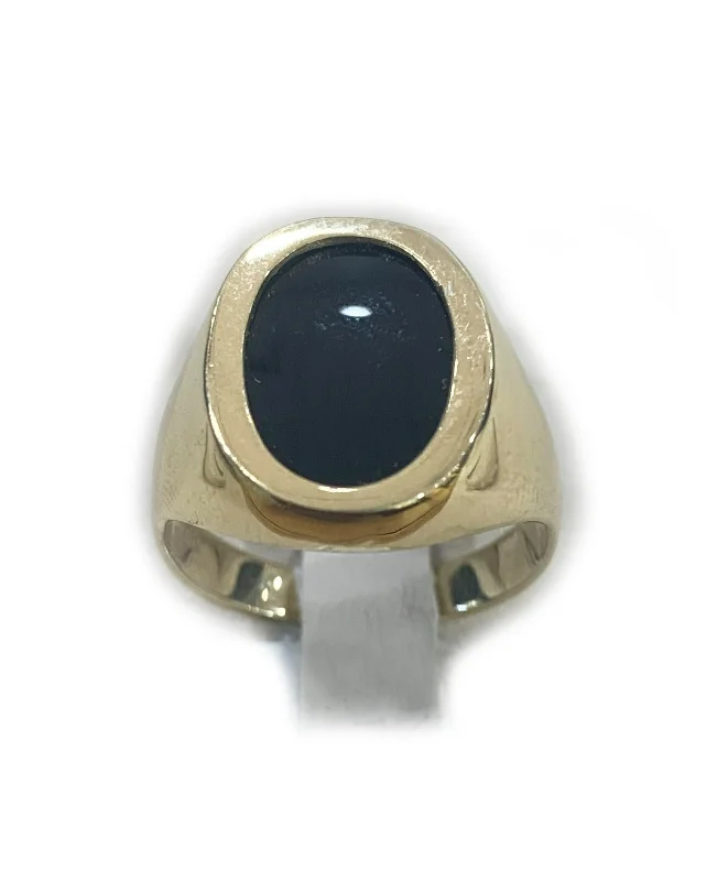 Women’s emerald rings-14k Yellow Gold Mens Onyx Ring