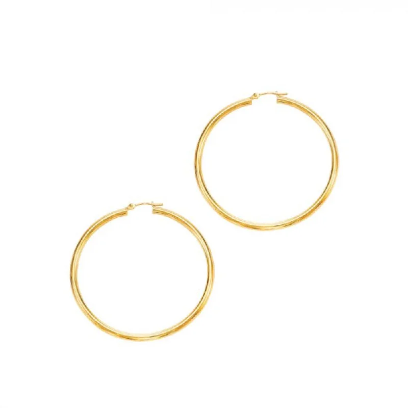 Women’s huggie earrings-14K Y Gold 50mm Shiny Hoop Earrings 3.0grms