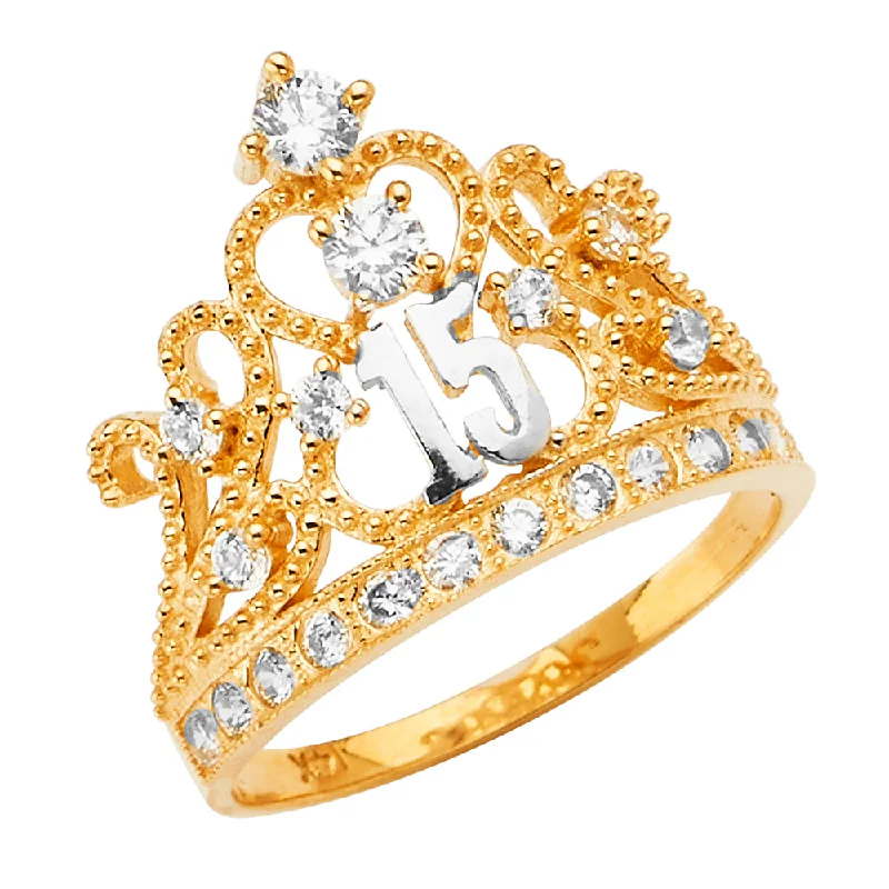 Women’s stackable engagement rings-14K CZ 15YEARS CROWN RING