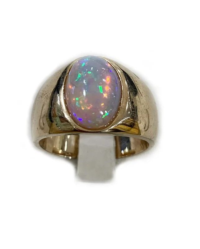 Women’s custom rings-Sterling Silver Mens Opal Ring