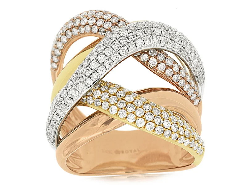 Women’s eternity rings-Twisted Diamond Tri Colored Ring