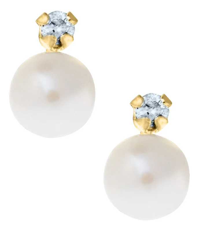 Women’s dangling earrings-14K Y Gold 0.04tcw Pearl with Diamond Earrings