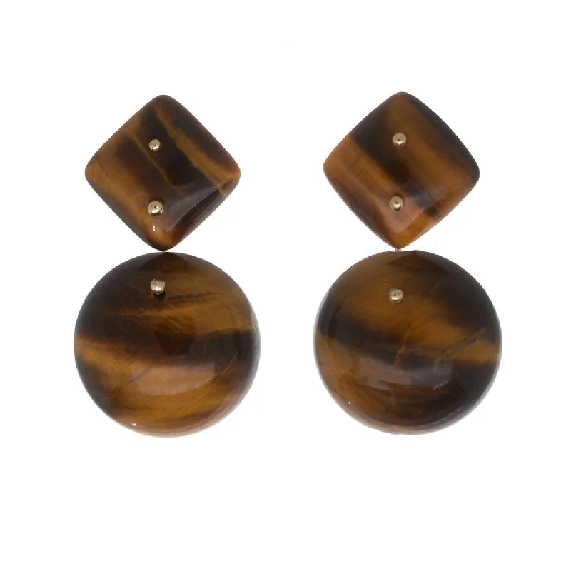 Women’s designer earrings-Mobile Earrings Tigers Eye Double