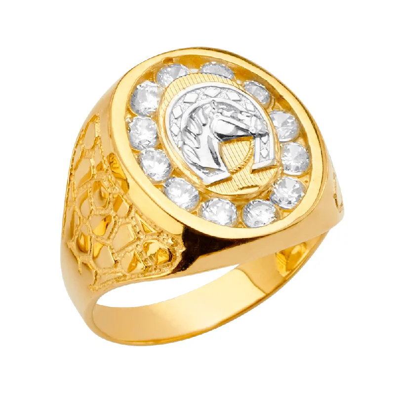 Women’s gold rings-14K Horse Men's CZ Ring