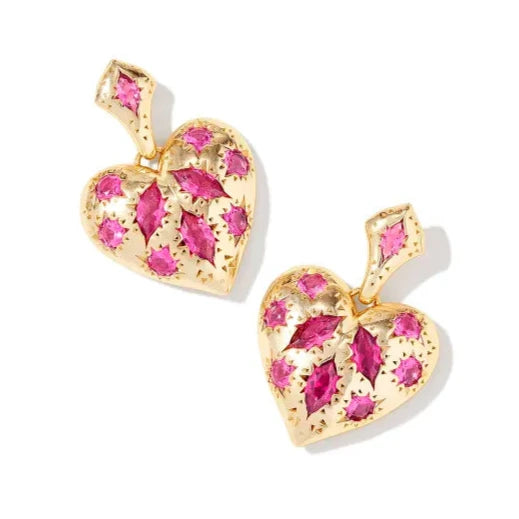 Women’s feather earrings-Kendra Scott | Holland gold Heart Drop Earrings in Pink Crystal