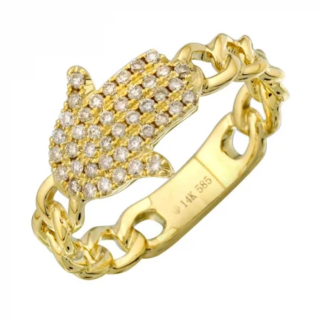 Women’s anniversary rings-14k Yellow Gold Diamond Hamsa Link Ring