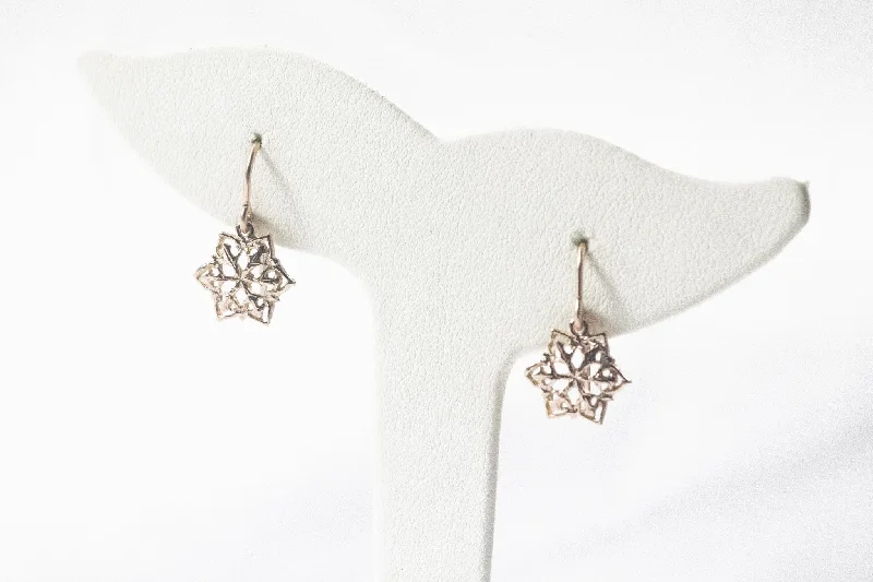 Women’s silver dangly earrings-Rose Gold Snowflake Dangle Earrings