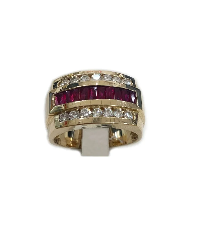 Women’s custom-designed rings-14k Yellow Gold Mens Ruby Ring