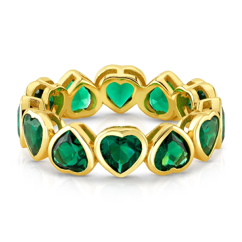 Women’s solitaire rings-GREEN CZ HEART RING, GOLD