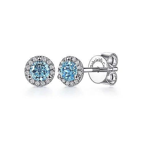 Women’s hoop earrings with diamonds-14K W Gold 0.64ctw Blue Topaz and 0.10ctw Diamond Stud Earrings