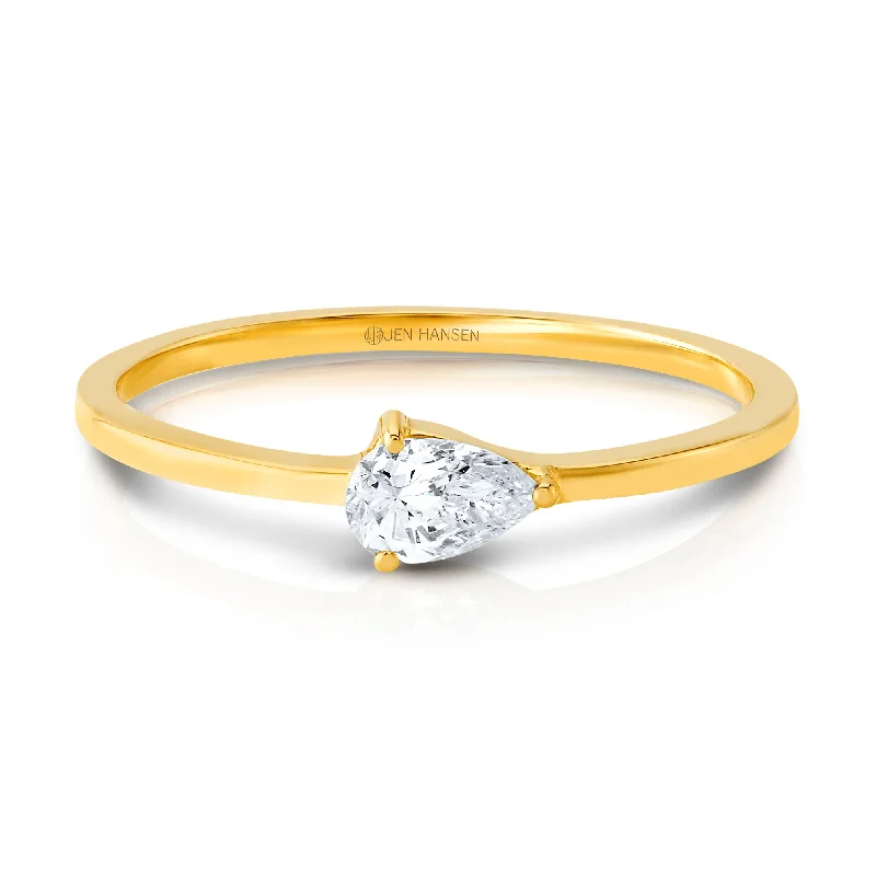 Women’s silver stackable rings-SOLITAIRE DIAMOND PEAR RING, 14KT GOLD