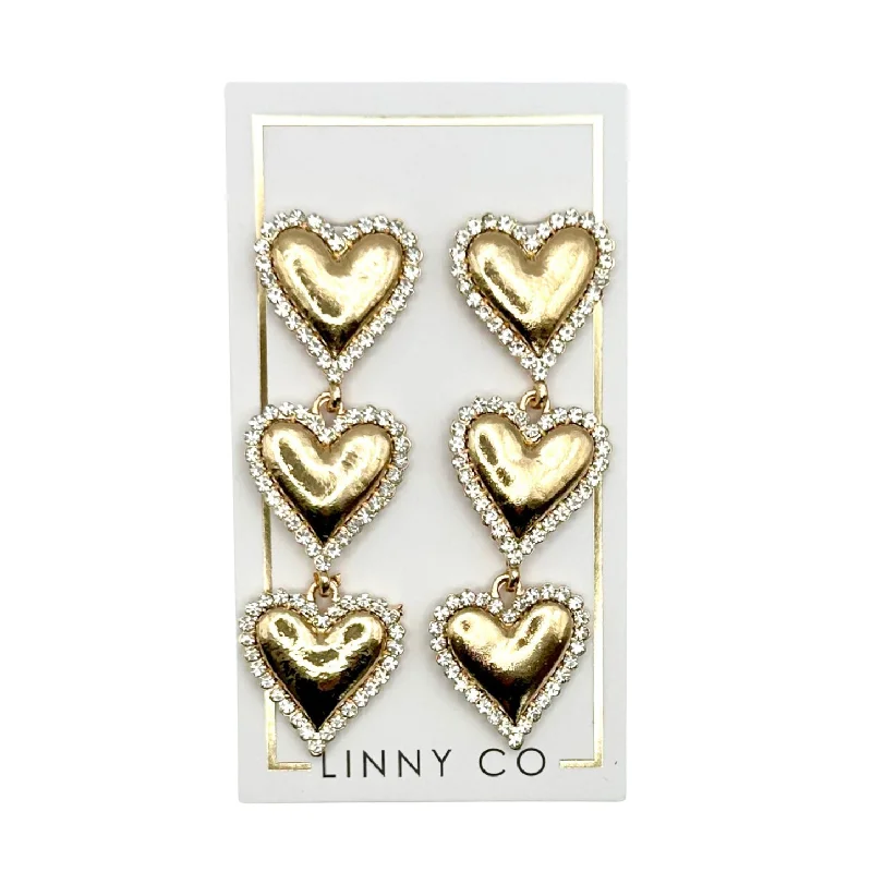 Women’s gold earrings-Linny Co | Layla Gold Tone Heart Drop Earrings with CZ Accents