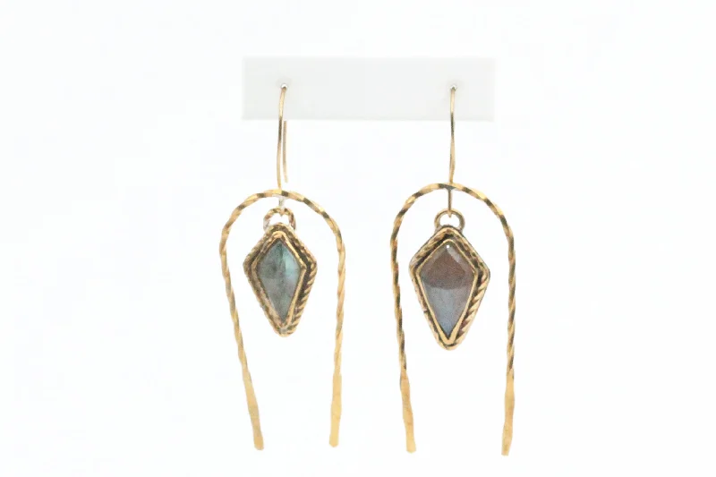 Women’s luxury earrings-Brass Kite Labradorite Arch Earrings