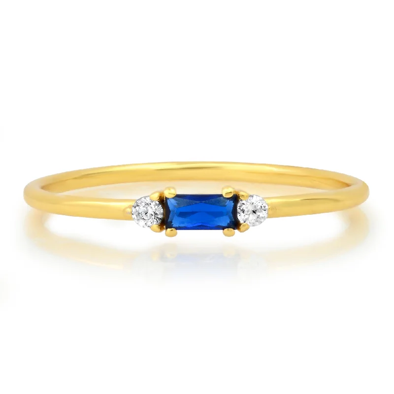 Women’s heart-shaped rings-BLUE BAGUETTE RING, GOLD