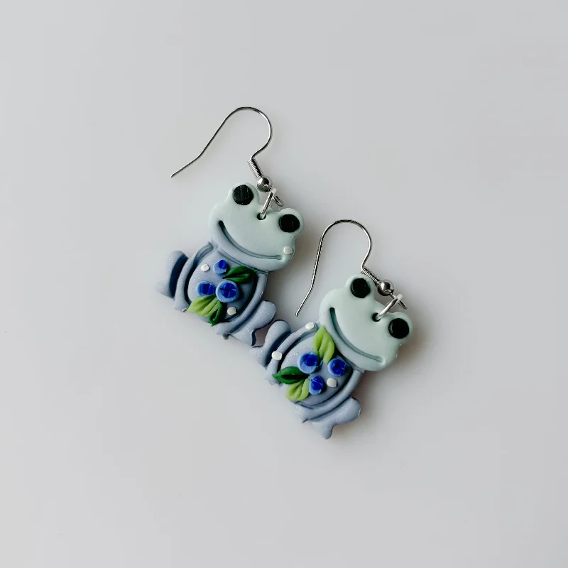 Women’s hoop earrings for brides-BLUEBERRY FROG EARRINGS