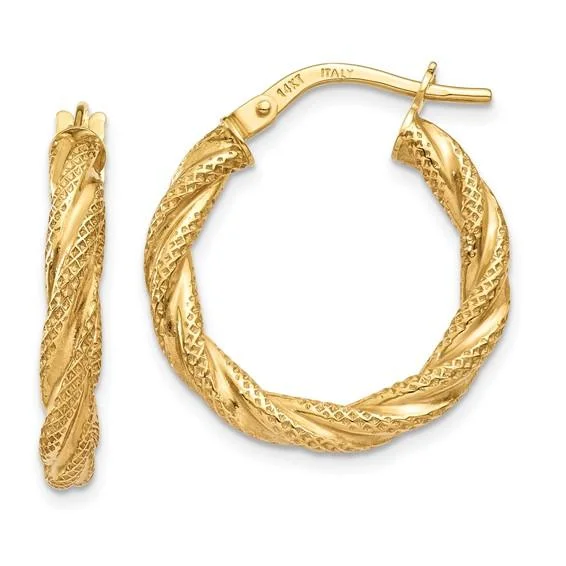 Women’s colorful earrings-14K Y Gold 21mm Rope Design Hoop Earrings