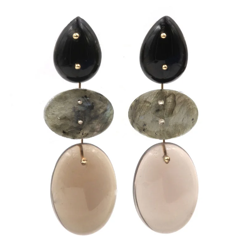 Women’s boho earrings-Mobile Earrings Onyx Labradorite Smoky Quartz