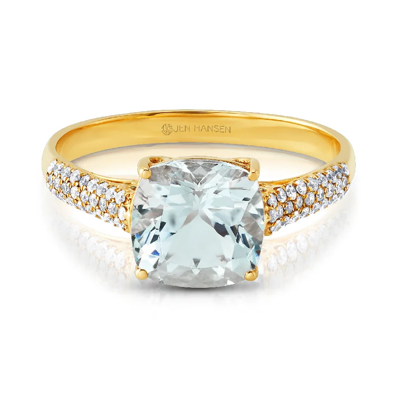 Women’s floral rings-GLORIOUS DIAMOND & AQUAMARINE RING, 14KT GOLD