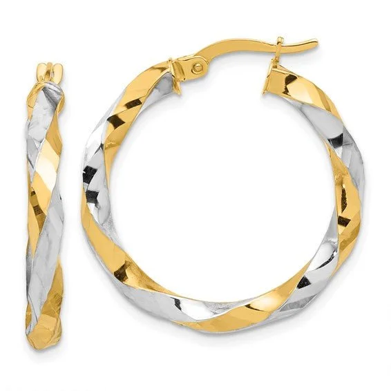 Women’s hoop earrings with diamonds-14K TT Gold DC Twist Hoop Earrings 3.1grms