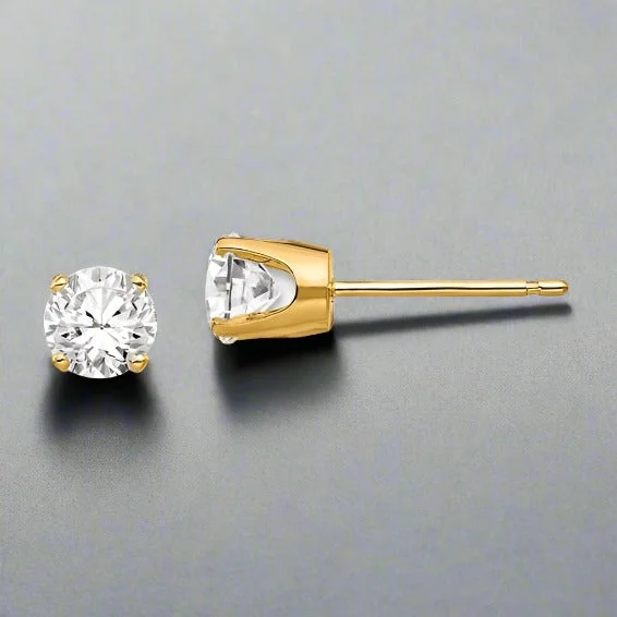 Women’s trendy earrings-14K Y Gold 4.5mm CZ Stud Earrings