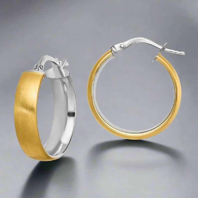 Women’s infinity earrings-14K TT Gold Satin Finish Hoop Earrings 19.5mm x 4.8mm