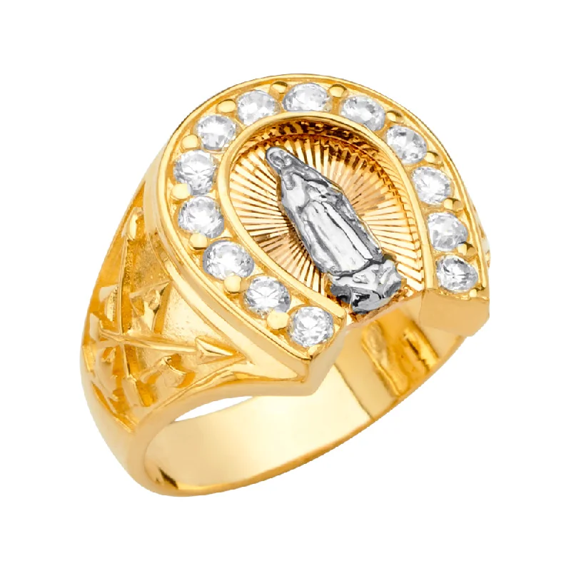 Women’s fashion rings-14K Horse Shoe Men's CZ Ring Guadalupe