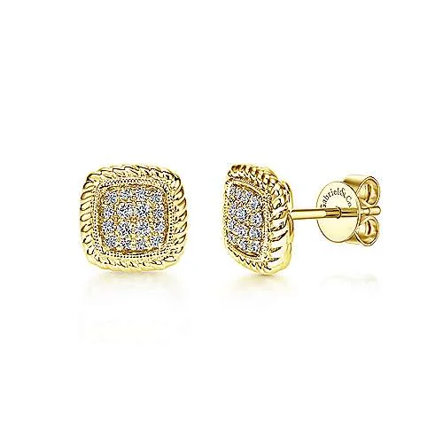 Women’s dangly diamond earrings-14K Y Gold 0.20cttw Square Diamond Stud Earrings