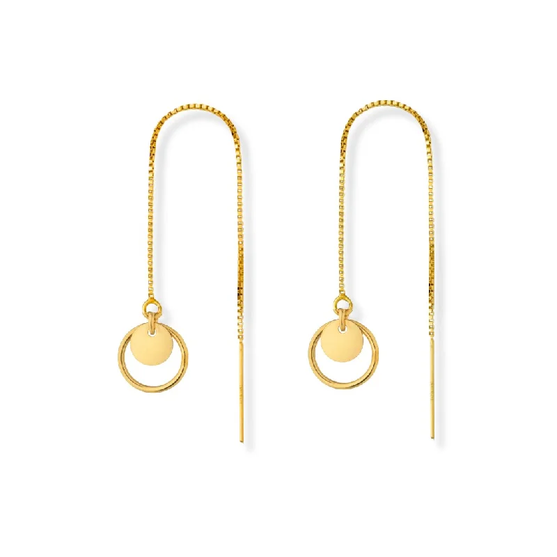 Women’s long earrings-Threader Earrings + Circle Drop Charm